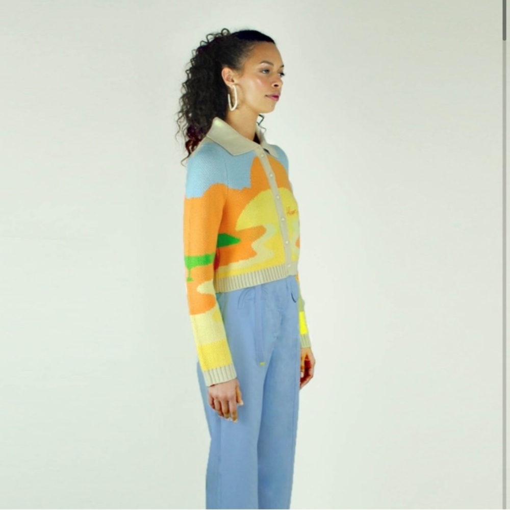 House Of Sunny Orange Day Tripper Jacquard Knit Cardigan US 4 - Picture 3 of 10